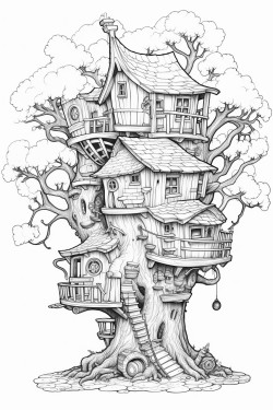 a whimsical tree house with simple details