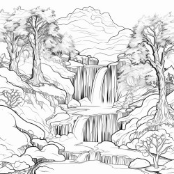 a phnix in a beautiful snow landscape with a waterfall