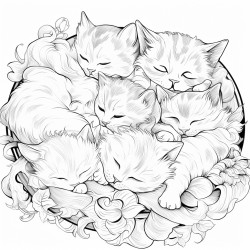 exactly six kittens playing and sleeping