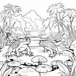 jungle rain forest frogs  fantasy sunny river