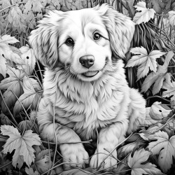 dog playing in leaves