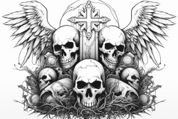 tombstones with cross skull and wings