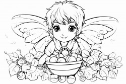 fantasy and cute male fairy that collect berries from a garden