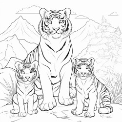 tiger sitting with its kids