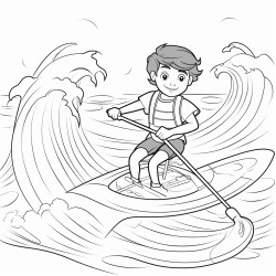 drawing with only lines of sailor surfing in bote in the third person