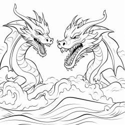 dragon fighting a sea monster