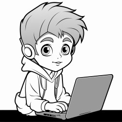 dibuja a un chico mirando a su laptop