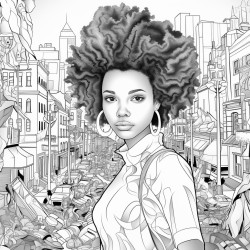 prompt african american woman in the city surrounded by chaos