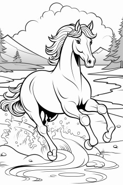 horse running through water