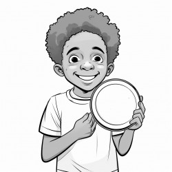 a cheerful illustration of a black child holding a mirror and smiling at their reflection