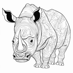 a java rhino with amidst vibrant patterns inside of it no color no shading medium line coloring book