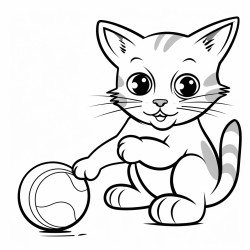 a cat playing with a small ball