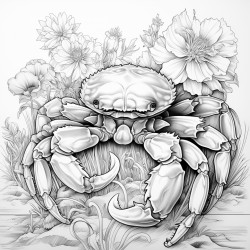crab with snake mystical theme highly detailed black outline floral elements
