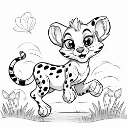 cute cheeta in the savanna dessert chasing butterflys