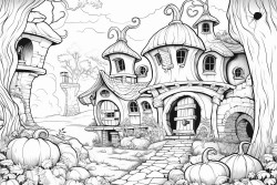 fairy tale hause in the back ground surrounded by pumpkins and wineyeard