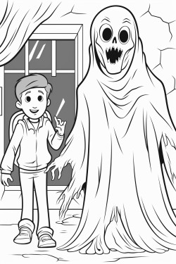 a person haunted by an evil spirit in the background