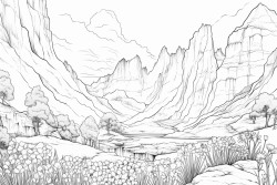 valley with grass flowers rocks mountains caves