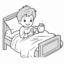kid in hospital bed drinking water