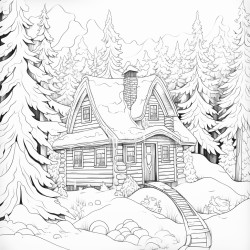 a cozy cabin in a snowy forest