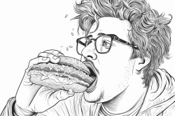 man eating burger