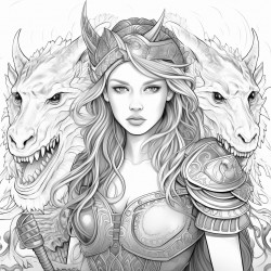 warrior women with dragons and armor being majestic