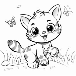A playful kitten chasing butterflies