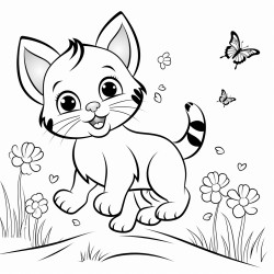 A playful kitten chasing butterflies
