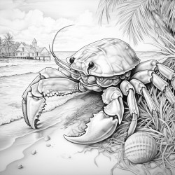 realistic hermit crab with a coconut as a shell