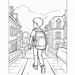 une limace avec un sac  dos qui se promne en ville