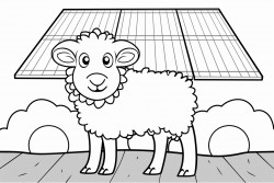 a sheep under a solar panel in a field