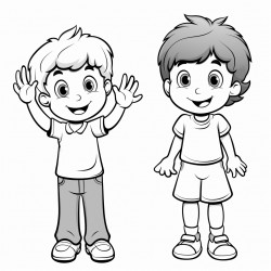 hello two children facing each other one with their hand raised in a wave and the other signing hello using als