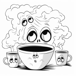 1scared awake with ghosts rising from a steaming mug
