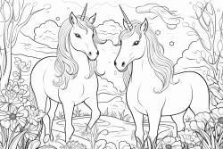 un coloriage magique avec deux licorne qui prennent le th