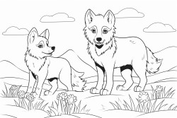 wolf cubs playing in a meadow