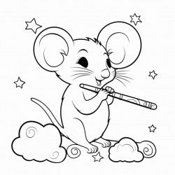 a mouse playing a flute under the moonlight