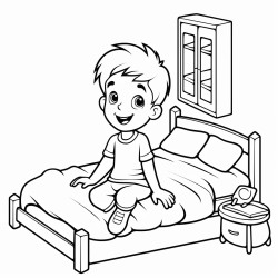 boy sitting on a bed