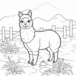 alpaca on a farm eating hay or grass