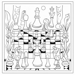 hidden picture puzzle with chess pieces to find pawns and color them in