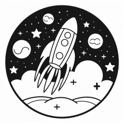 a mischievous spaceship zooming through a starry sky leaving a trail of smoke