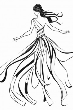 dancing figure woman full length flowing dance costume ribbon no background