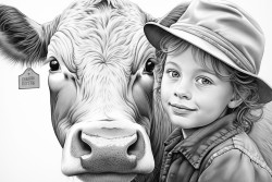 boy showing a cow