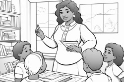 plus size black female teacher providing a lesson to students in her cute aesthetic classroom