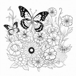 flower garden with butterflies bees and a variety of flowers