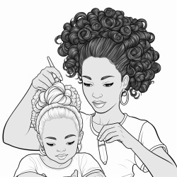 black mom doing little girls hair