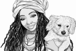 black women with dreads and black dog christmas