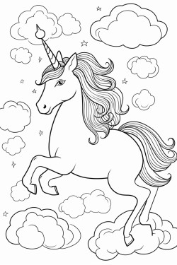 unicorn bersayap terbang di atas awan