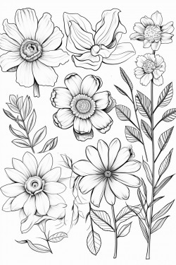 detailed illustrations of various flowers