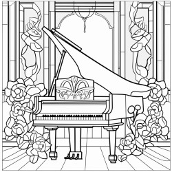 art deco music hall piano floral walls