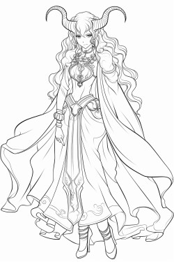 tiefling with hooves anime style with a long dress and a longer robe with a hood long wavy hair