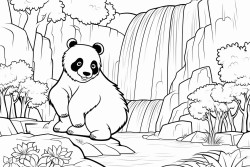 a beautiful waterfall with a panda on it